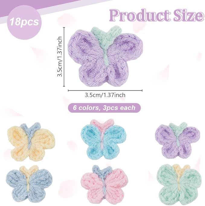 24Pcs Crochet Butterfly Applique Handmade Crocheted Butterfly Embellishments Colorful Sew On Patches Crochet Knitted Handmade Applique for Clothes, Bags Arts โ image 2