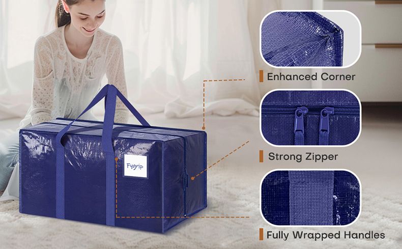 4 Pack ( 2 Dark Blue+2 Black ) Extra Heavy Duty Large Moving Bags with Strong Zipper & Comfortable Handles, Sturdy & Durable Clothes Storage Bags Totes Bins — image 4