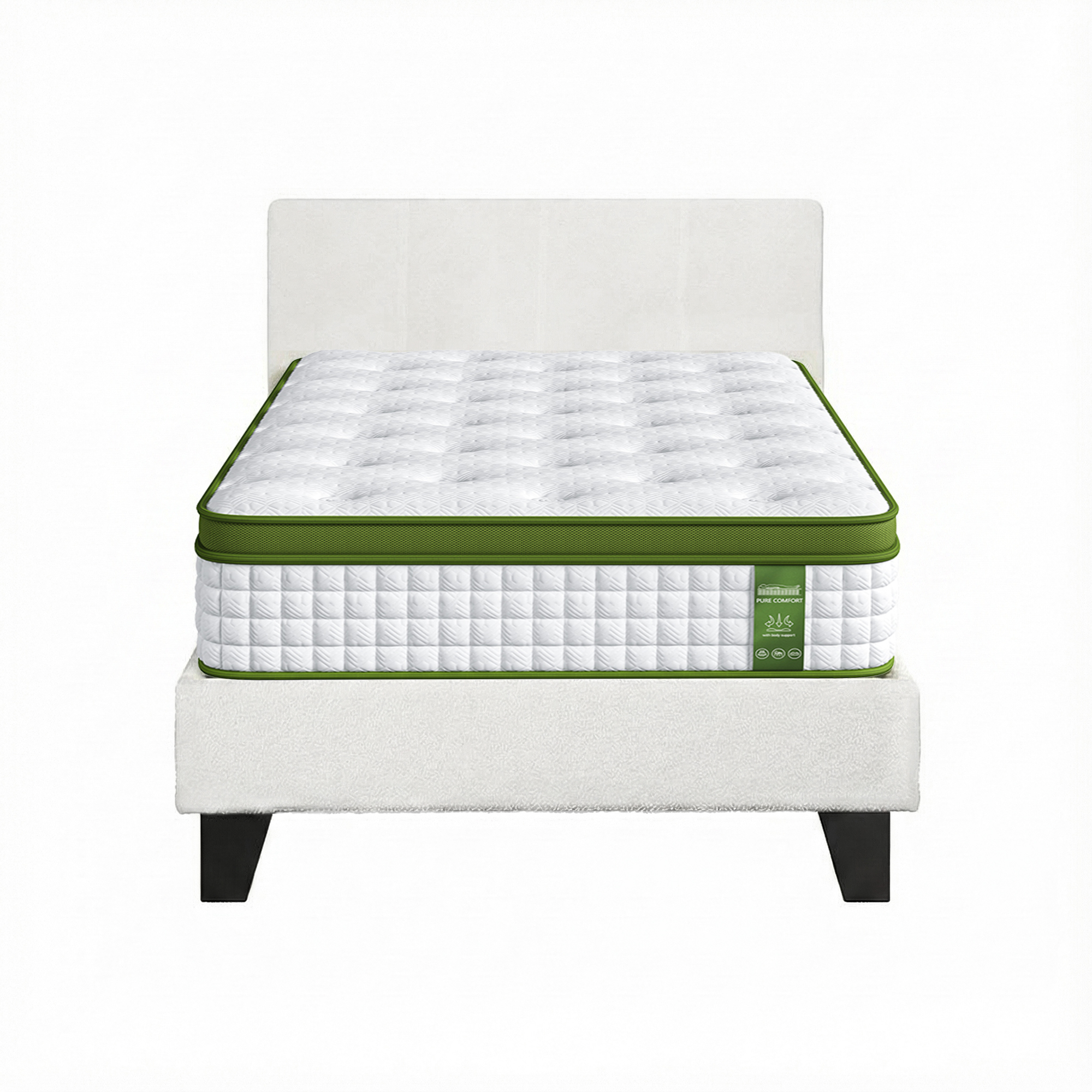 Artiss Single Bed Frame with Hybrid Mattress Set 30cm Medium Firm Platform Headboard Boucle Upholstered Pocket Coil for Pressure Relief — image 3