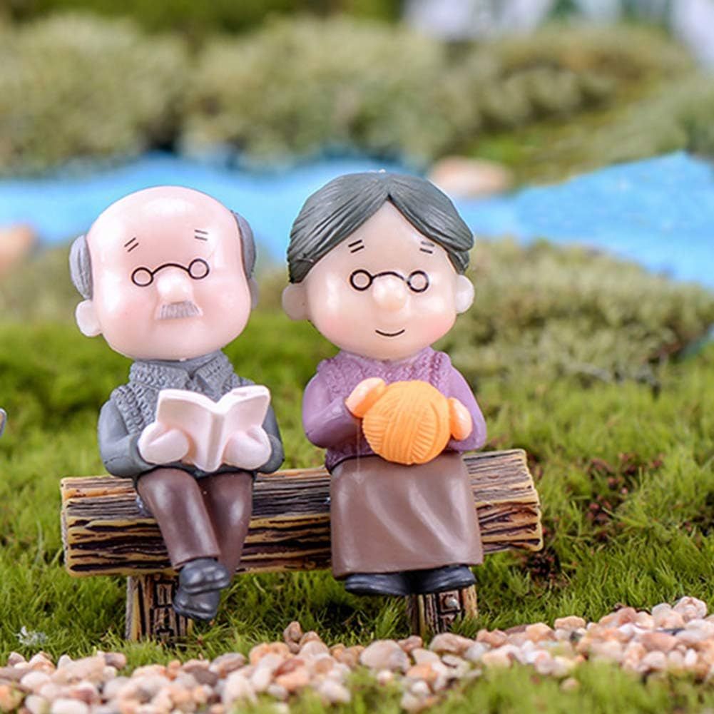 Garden Miniature Ornament Mini Park Bench Grandpa Grandma Model Miniature Landscape Garden Decor Ornament โ image 3