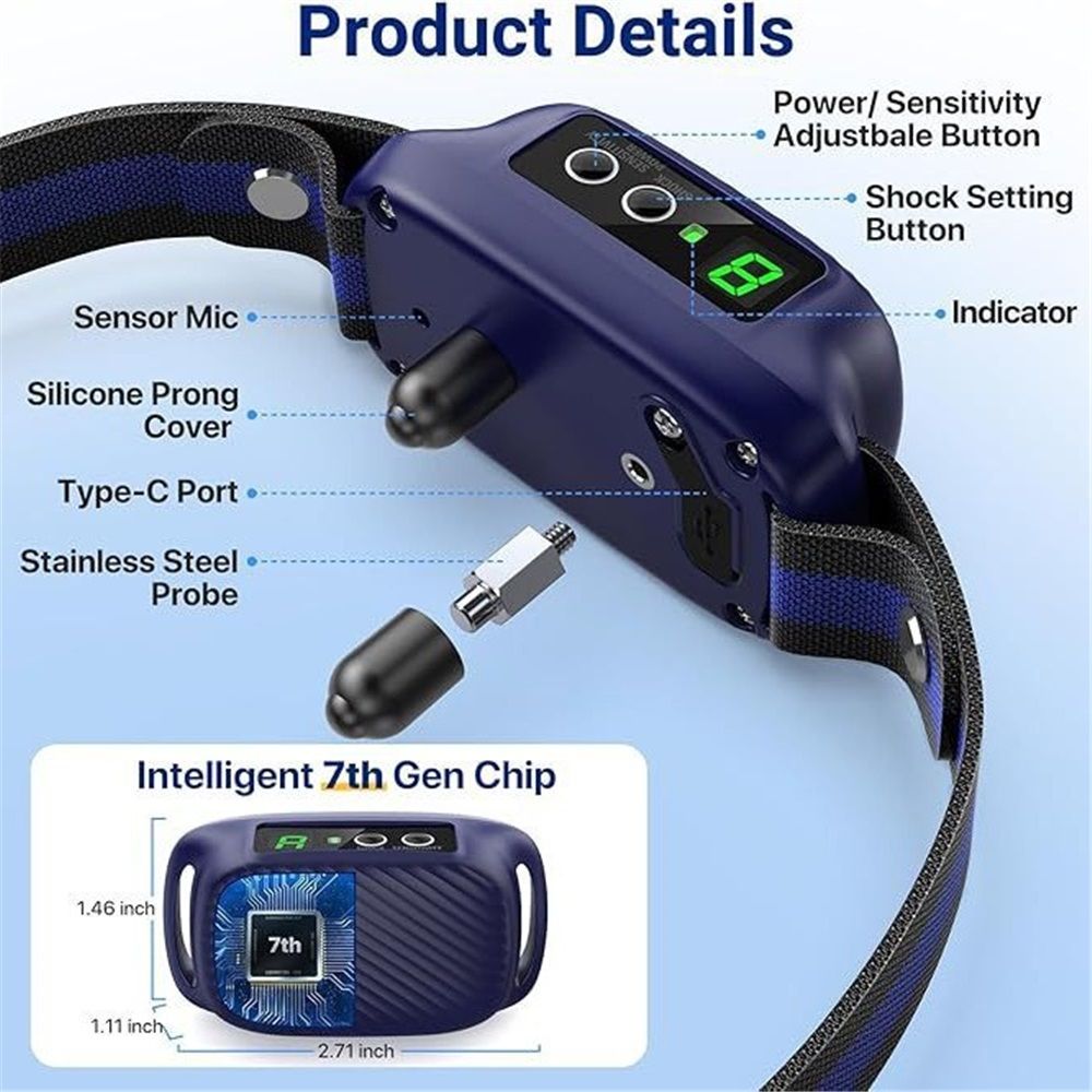 Dog Bark Collar for Large Medium Dogs,Automatic Barking Collar with 3 Training Mode,Rechargeable Anti Bark Collar (blue) — image 3