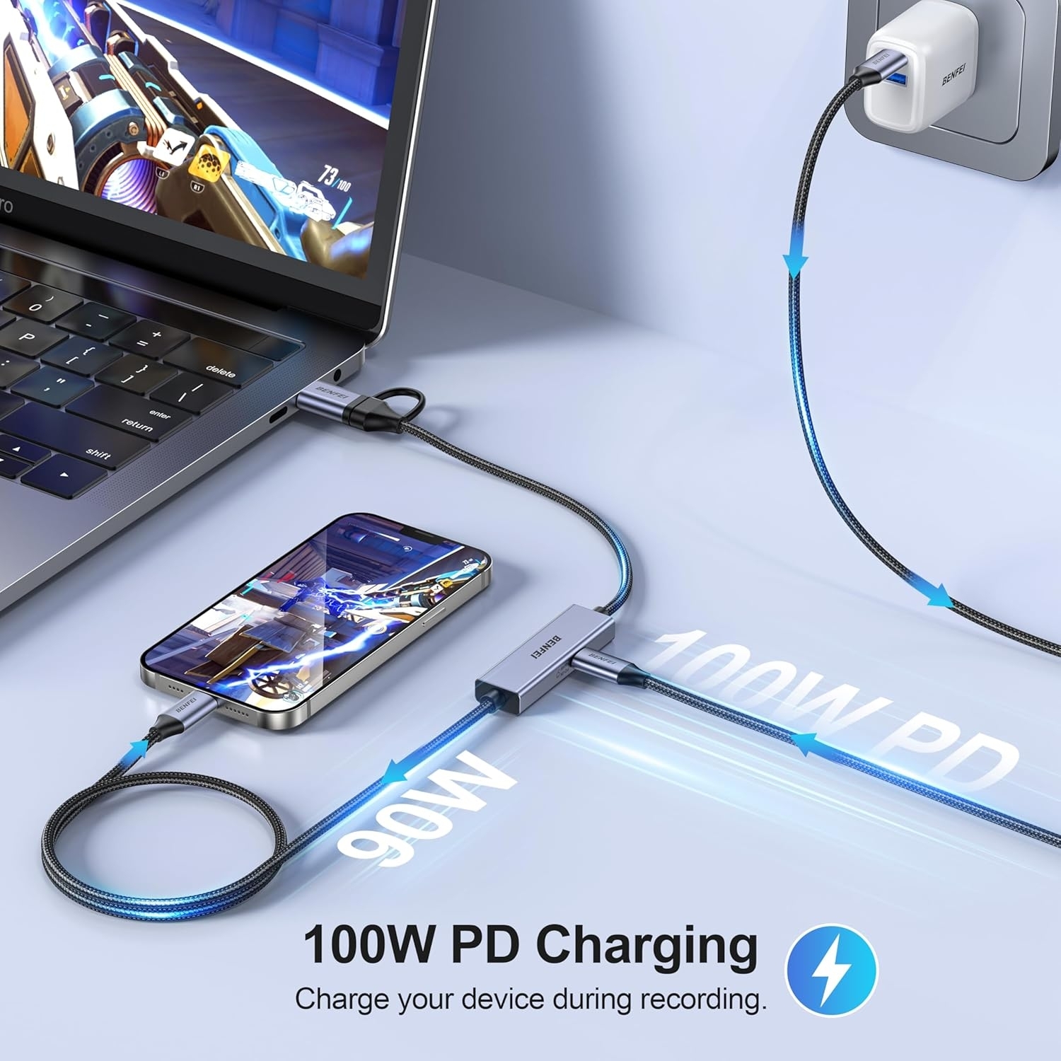 BENFEI 408GY USB-C to USB-C+A + PD (100W) Video/Audio Capture Card Supporting Full HD 1080P 60FPS for Streaming, Recording, Gaming โ image 2