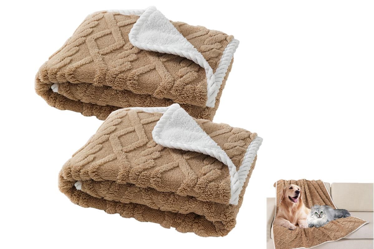 2pcs Pet Blanket for Couch Protection Water Resistance Cats Dogs Blanket for Furniture Protector-Khaki L