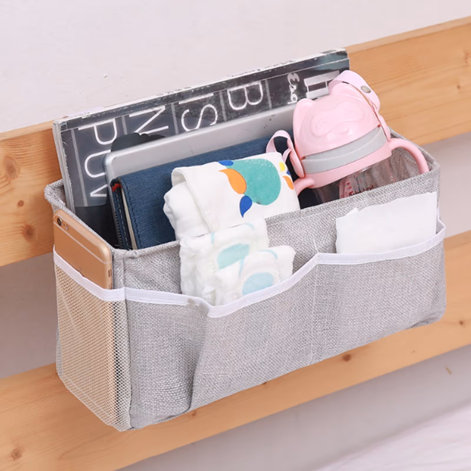 Bedside Caddy, Bedside Storage Bag Hanging Organizer for Bunk and Hospital Beds,Dorm Rooms Bed Rails,Can be Placed, Dark Grey, 31 × 11 × 16 cm — image 3