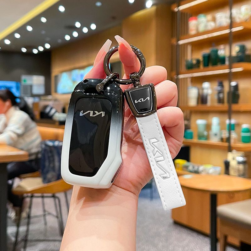Kia Key Cover Fragrant Car Island H3 Gradient Black Standard H3 key gradient black and white single pack + black leather cord clasp — image 2
