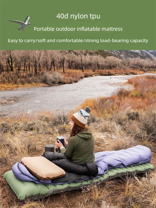 Outdoor Camping Self-Inflatable Air Mattress Portable Foot Press Beach Picnic Mat Foldable TPU Sleeping Pad Green and Grey — image 2