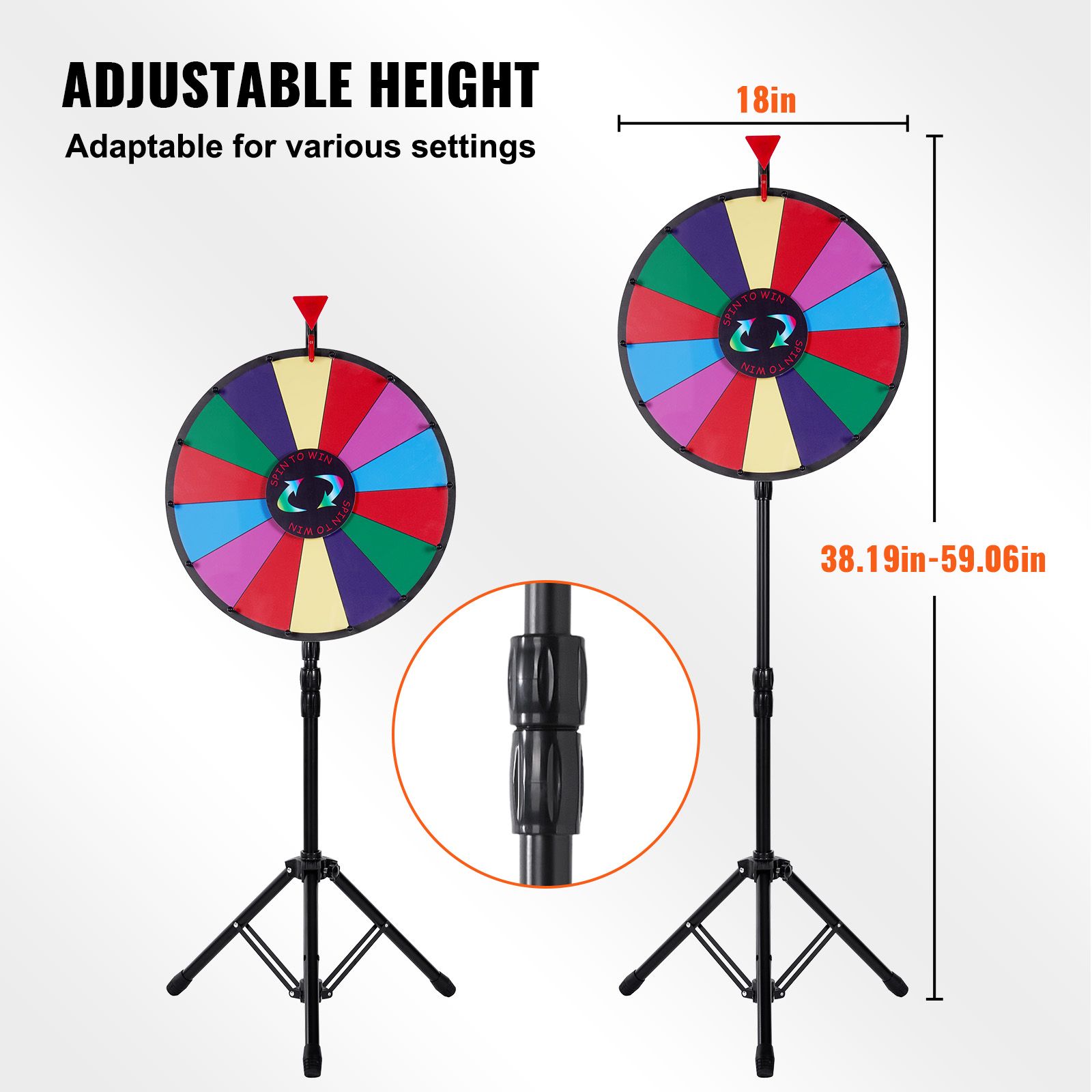 18 Inch Tabletop Color Prize Wheel with Folding Tripod Floor Stand 14 Slots Dry Erase โ image 5