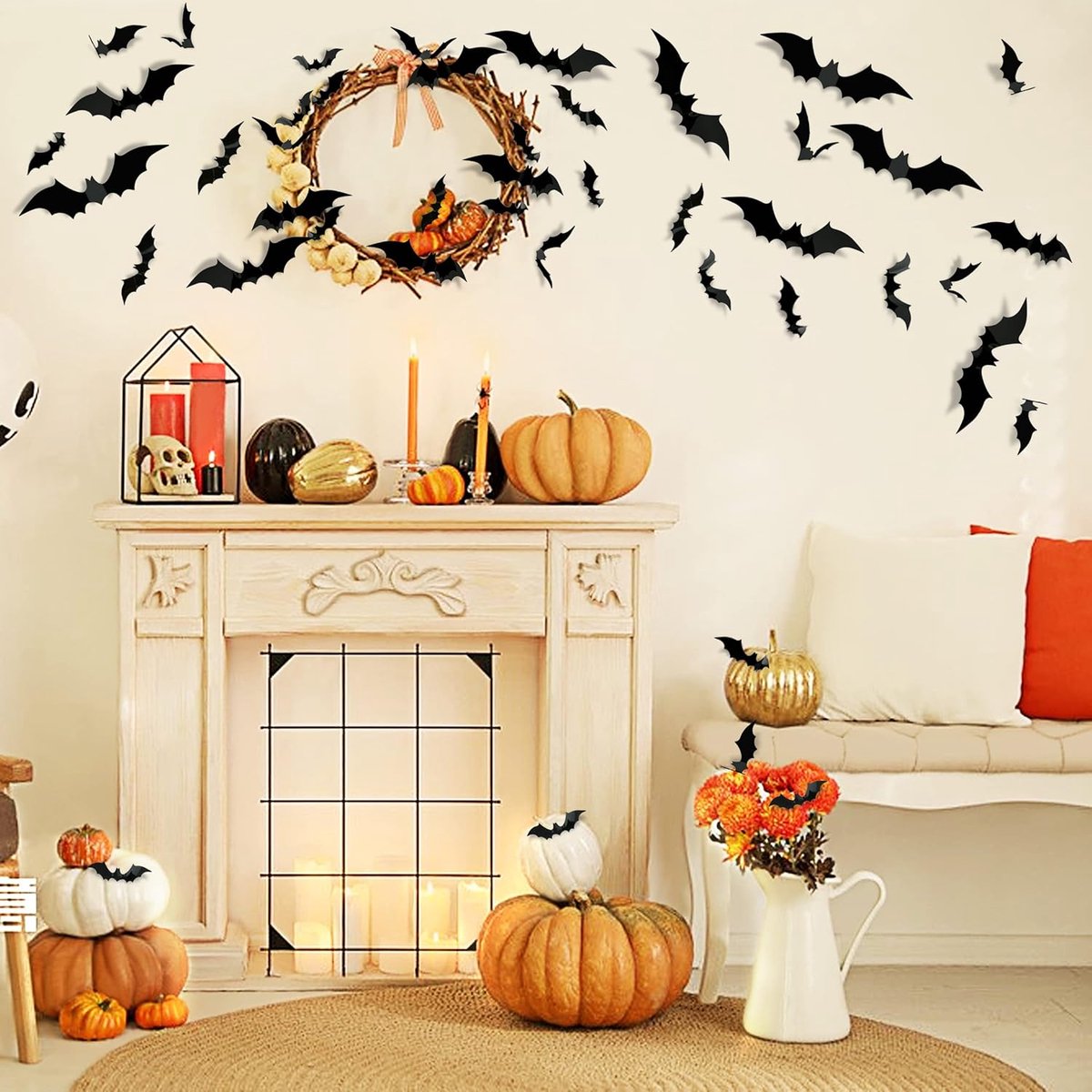 Halloween - 12-piece - Creative Bat Wall Decoration - Bat Decorative Lights - Illuminated 3D Bat - bat string lights - Stickers Various Sizes - for Halloween — image 2