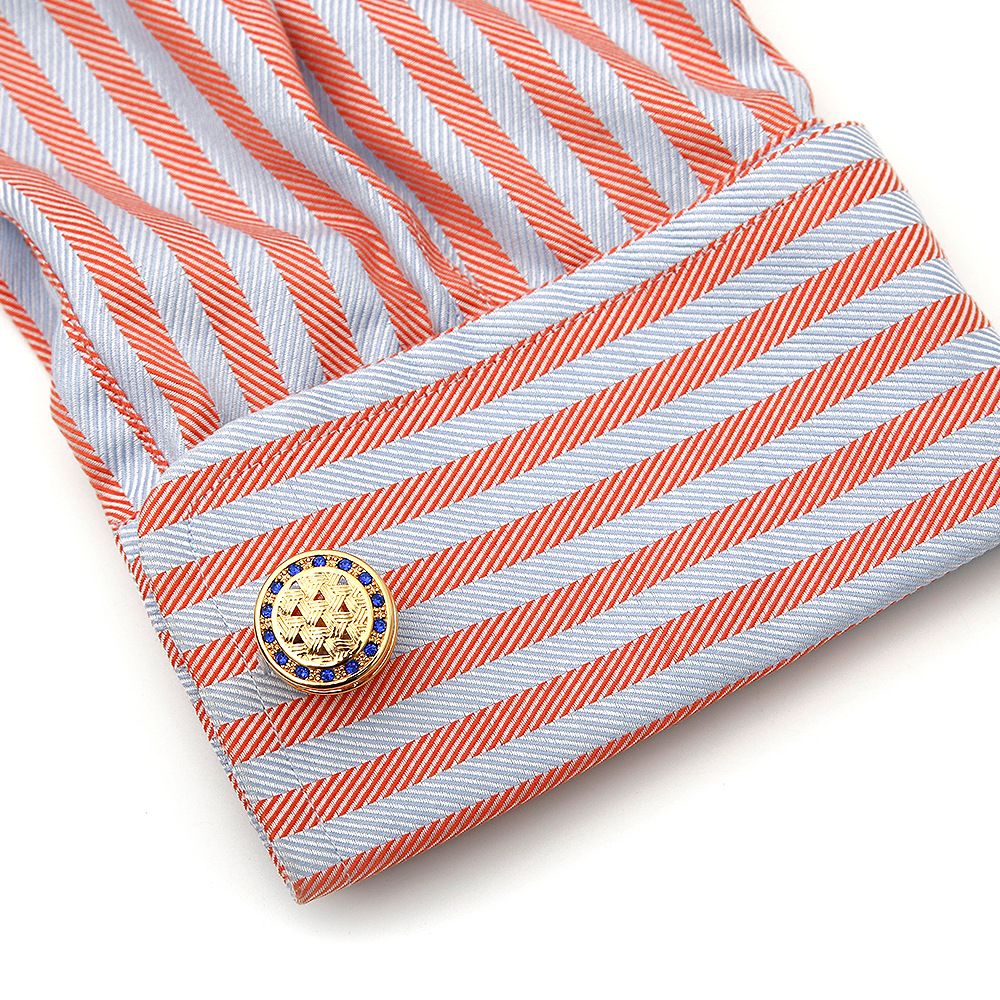 Gold Men'S Cuff Links, Copper Cufflinks Round Blue Cubic Zirconia Men'S Cuff Links Tuxedo Shirts Business Wedding Gift — image 5