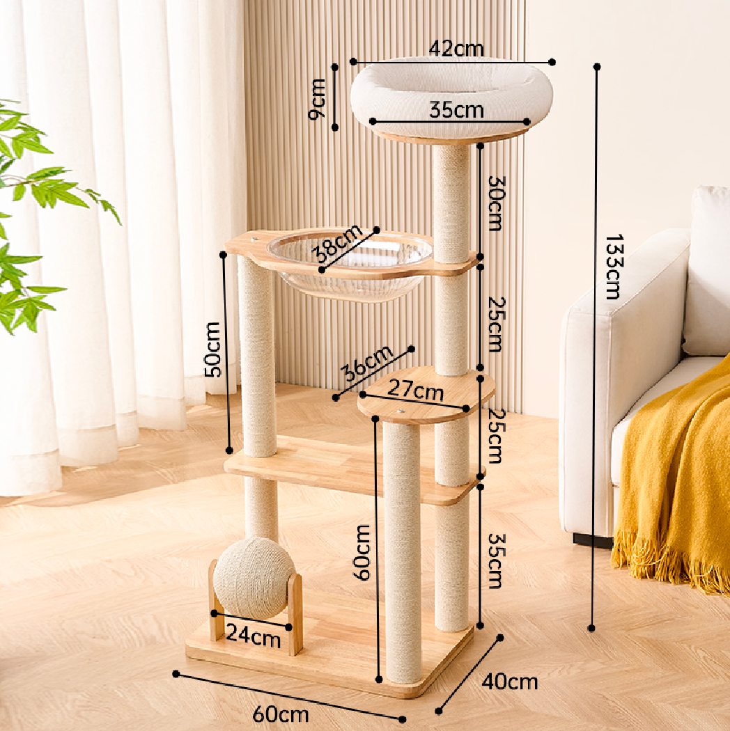 Rubber Wood & Acrylic Cat Tree (Wide) β image 5