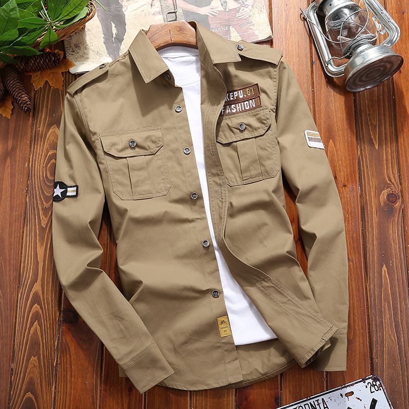 Jekop Men Long Sleeve Cotton Shirt Outdoor Workwear Khaki XXXXL โ image 3