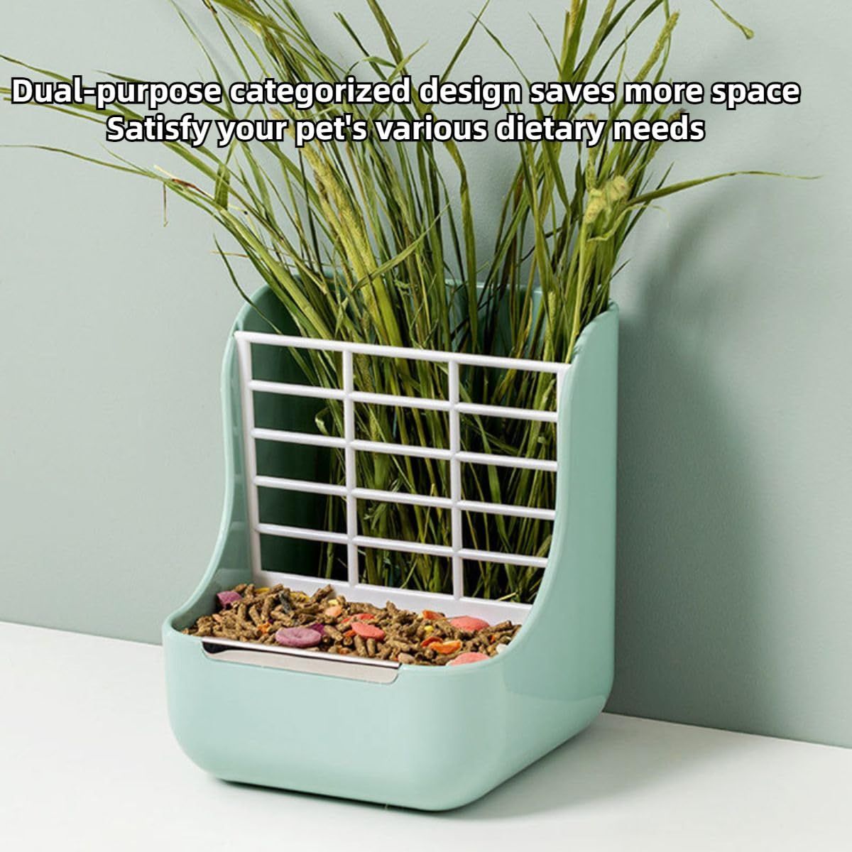2 in 1 Food Hay Feeder for Guinea Pig, Rabbit Feeder, Indoor Hay Feeder for Guinea Pig, Rabbit, Chinchilla, Feed Bowls Use for Grass & Food (Blue) โ image 2