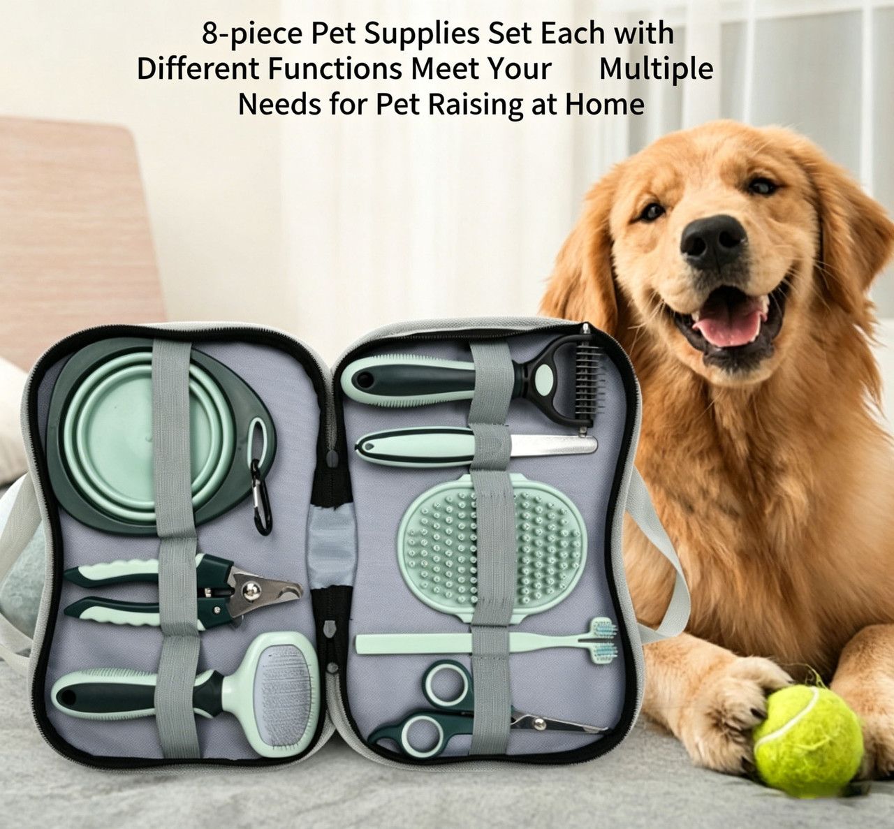8-in-1 Pet Grooming Kit, Portable Dog Cat Grooming Supplies, Storage Bag for Daily Care — image 6
