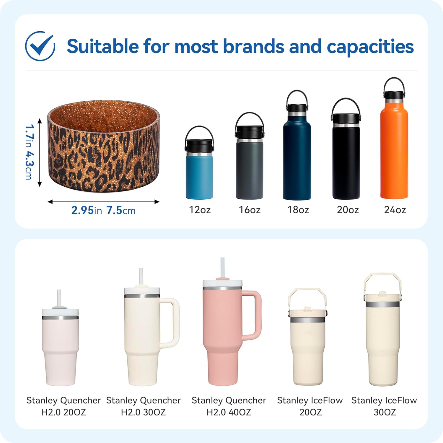 Silicone Boot for Stanley Quencher Tumbler 20/30/40 oz & IceFlow 20/30oz,Owala Tumbler 24 oz,Hydro Flask 12-24oz-Non-Slip Bottom Protector for Bottom Size — image 3