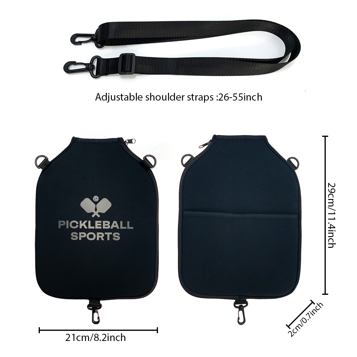 SA01 Black Neoprene Pickleball Paddle Cover (racket not included) - Protective Crossbody Bag with Adjustable Shoulder Strap and Fence Hook - Universal โ image 6