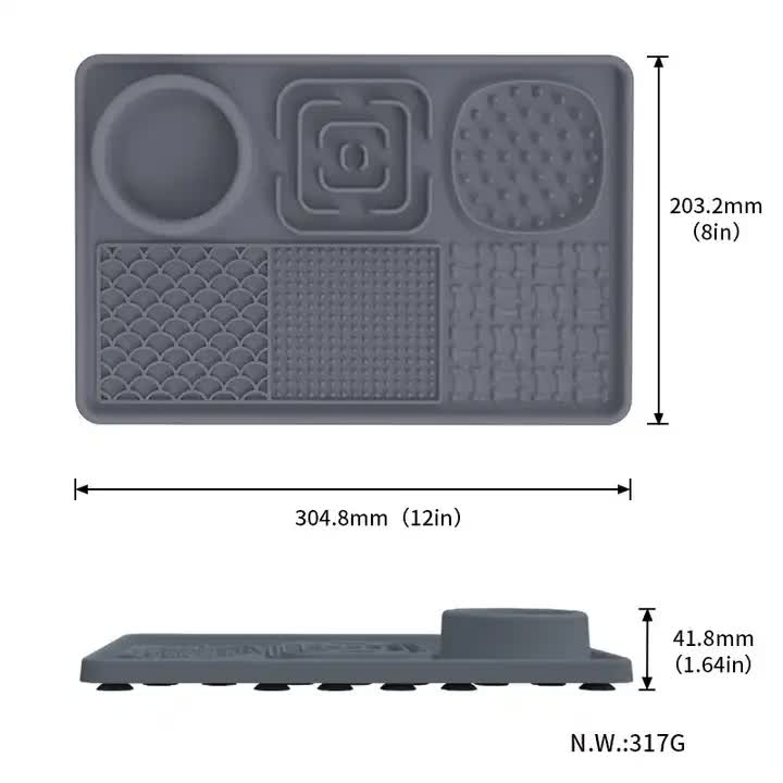 Multi-Functional Slow Feeder Mat for Dogs- Anti-Slip Lick Pad with Multiple Textures Rectangle 2PCS (Blue & Pink) โ image 3