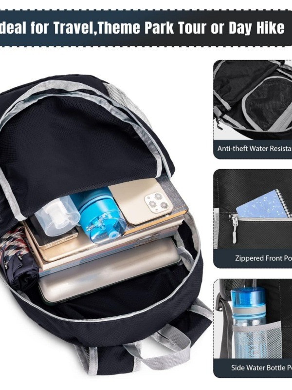 Black Ultra-Light Foldable Outdoor Backpack - Portable Travel Hiking Bag — image 3