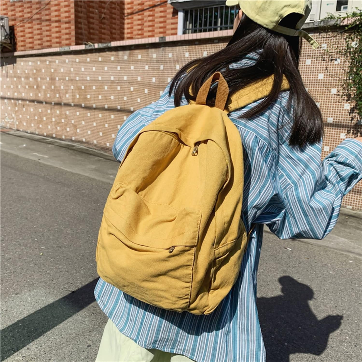 Vintage canvas backpack for women men travel backpack solid color simple backpack laptop backpack rucksack Brown — image 4