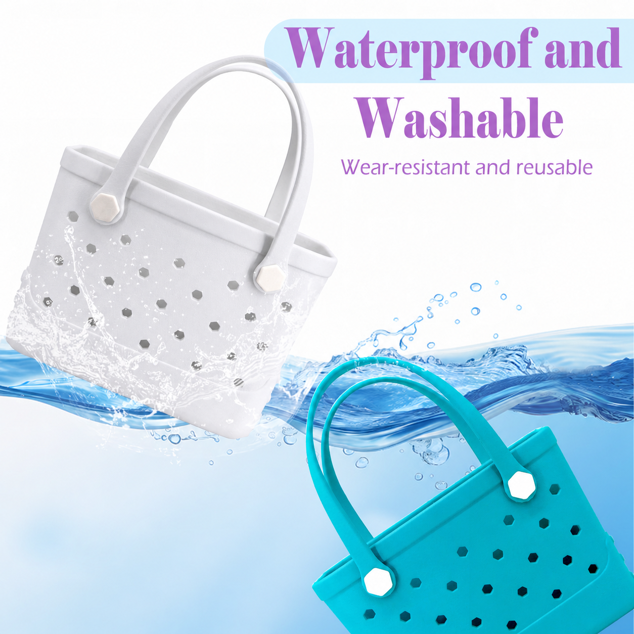 Waterproof Hexagon Mesh Beach Bag - Large Capacity Travel Storage Tote for Swimwear Towel Sunglasses - Lake Blue Small 28x21x11cm โ image 2