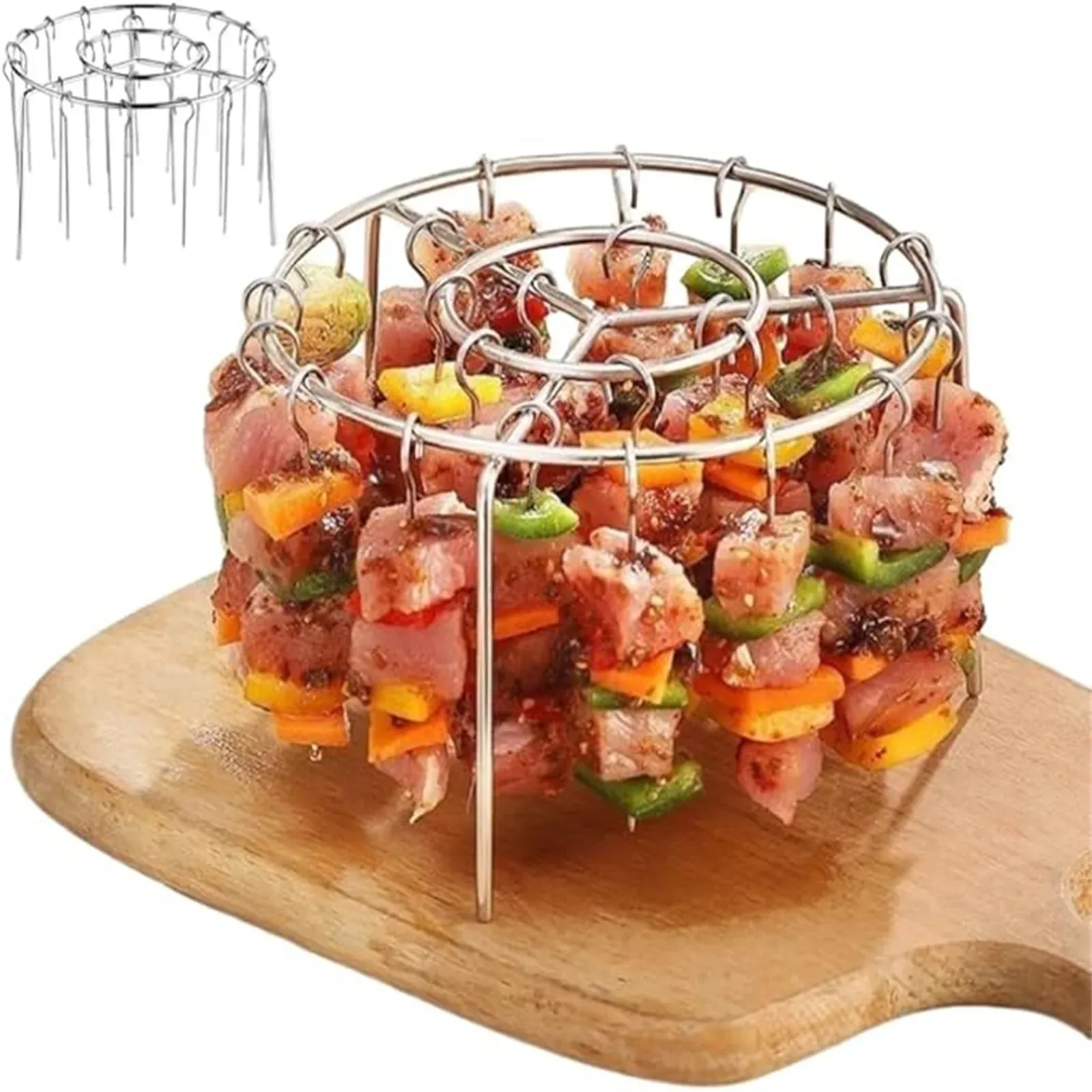 Stainless Steel Vertical Air Fryer Rack, Barbecue Grill Stand with Skewers for Oven Cooking, Kabob, Meat and Vegetable Roasting — image 2