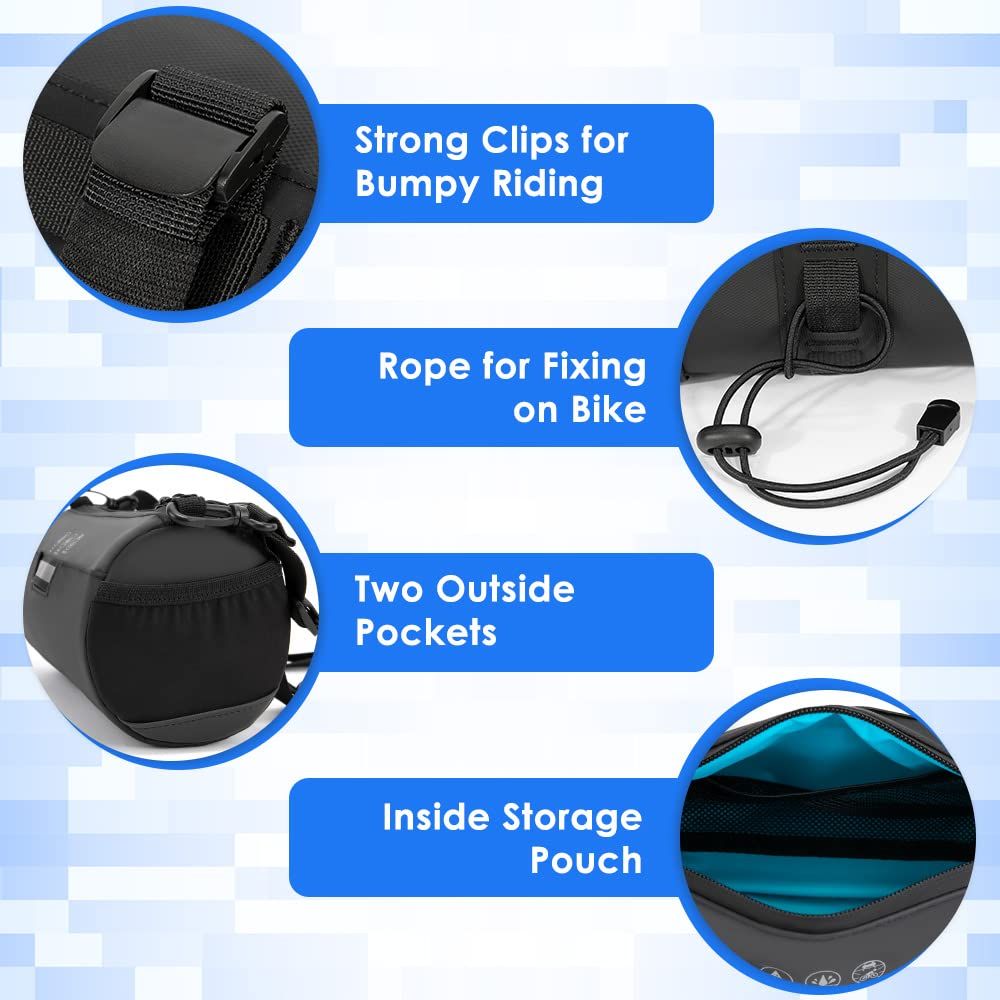 Bike Handlebar Bag Waterproof - Bicycle Handlebar Roll Bag with Large Reflective Area, Bike Front Pouch with Waterproof Zipper Shoulder Strap Removable Straps โ image 3
