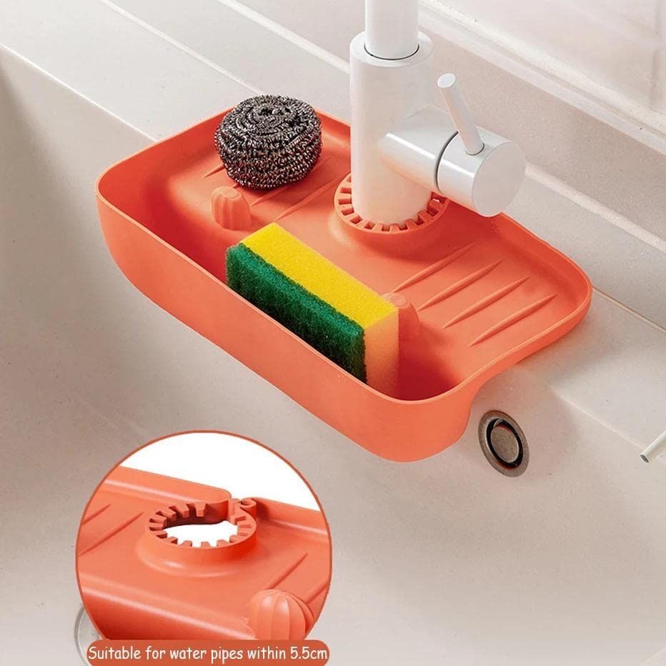 Kitchen Faucet Splash-Proof Draining Rack|Non-Slip Countertop Pad | Storage Rack Mat for Faucet to Keep Sponge|Orange Rack(Orange) โ image 2