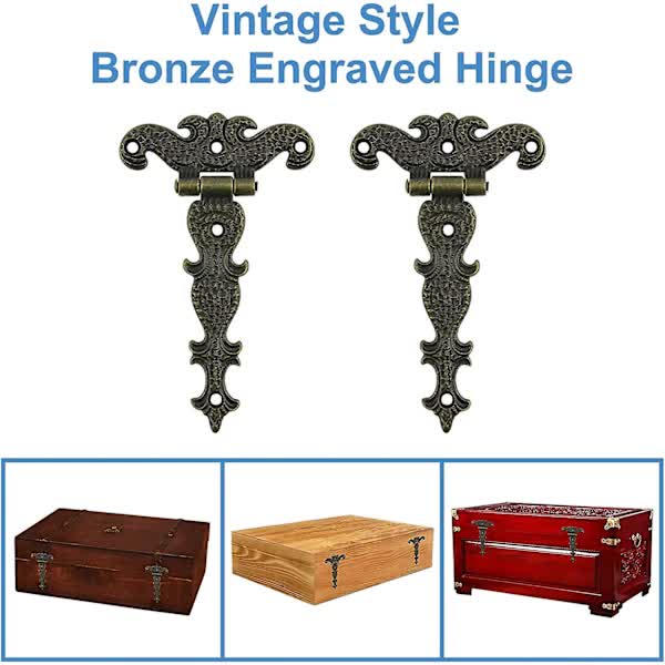 Antique Hinges, Bronze Decorative Retro Carved Hinges Cabinet Hinges For Doors Cupboard Jewelry Box 6 pcs โ image 4