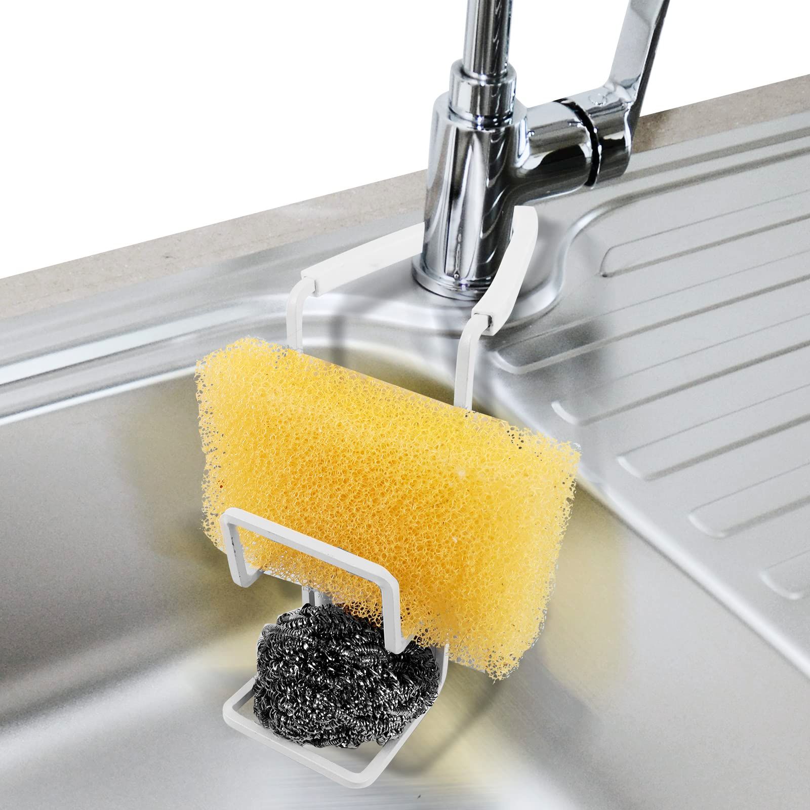 Sink Sponge Holder - Faucet Rack Shower Tray - Kitchen and Bathroom Metal Organizer Hanging Fix Around Faucet — image 3