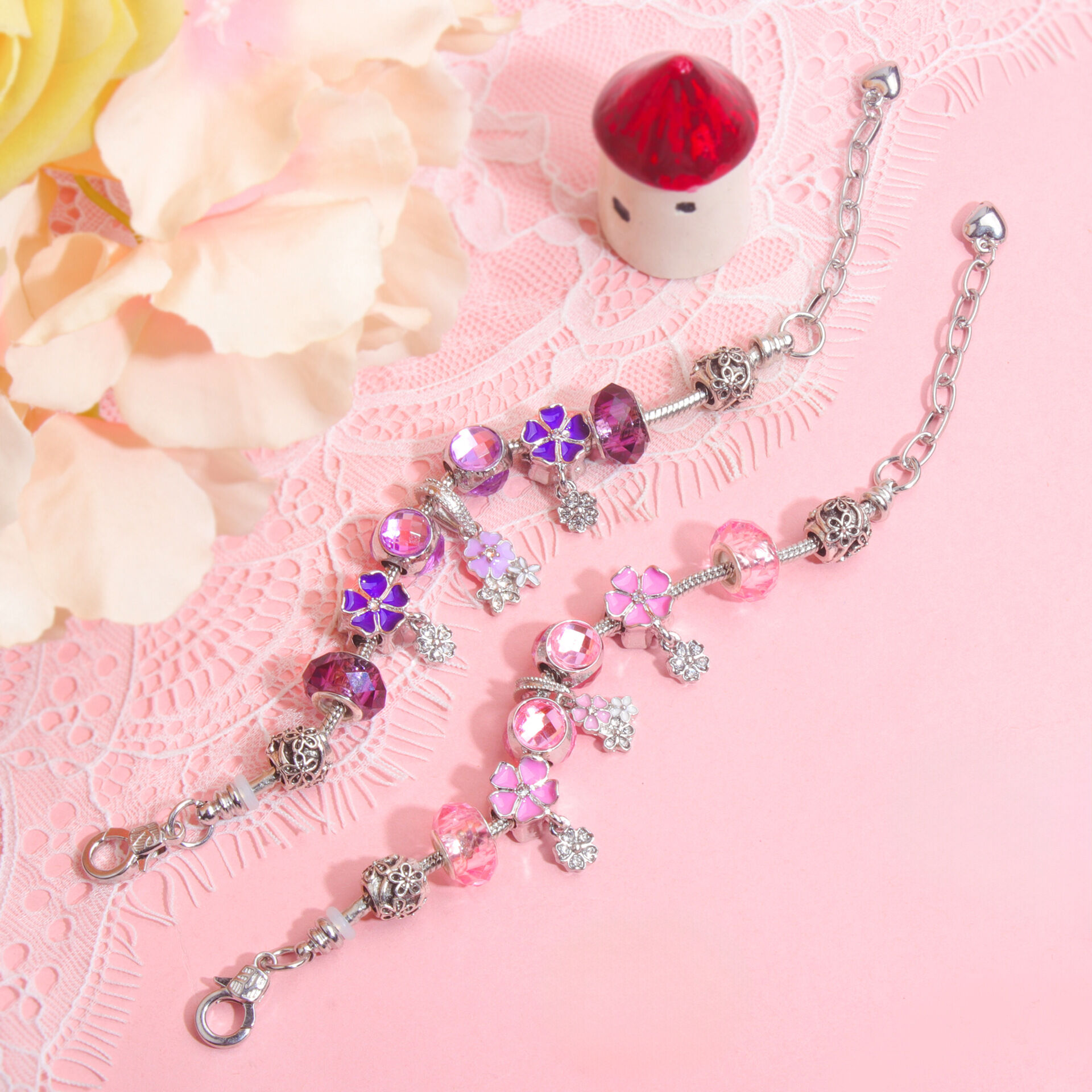 Romantic Floral Big Glass Bead Petal Pendant DIY Bracelet(purple-19cm) โ image 6