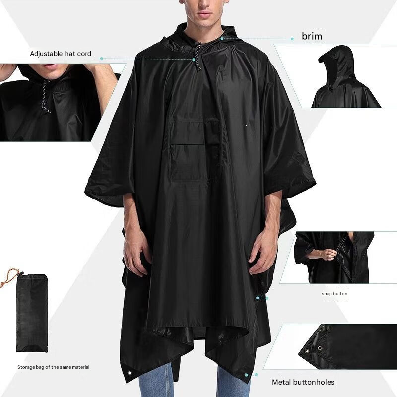 Black 3-in-1 Multifunctional Outdoor Rain Poncho - Ground Mat & Shelter - Lightweight & Waterproof for Hiking & Camping โ image 2