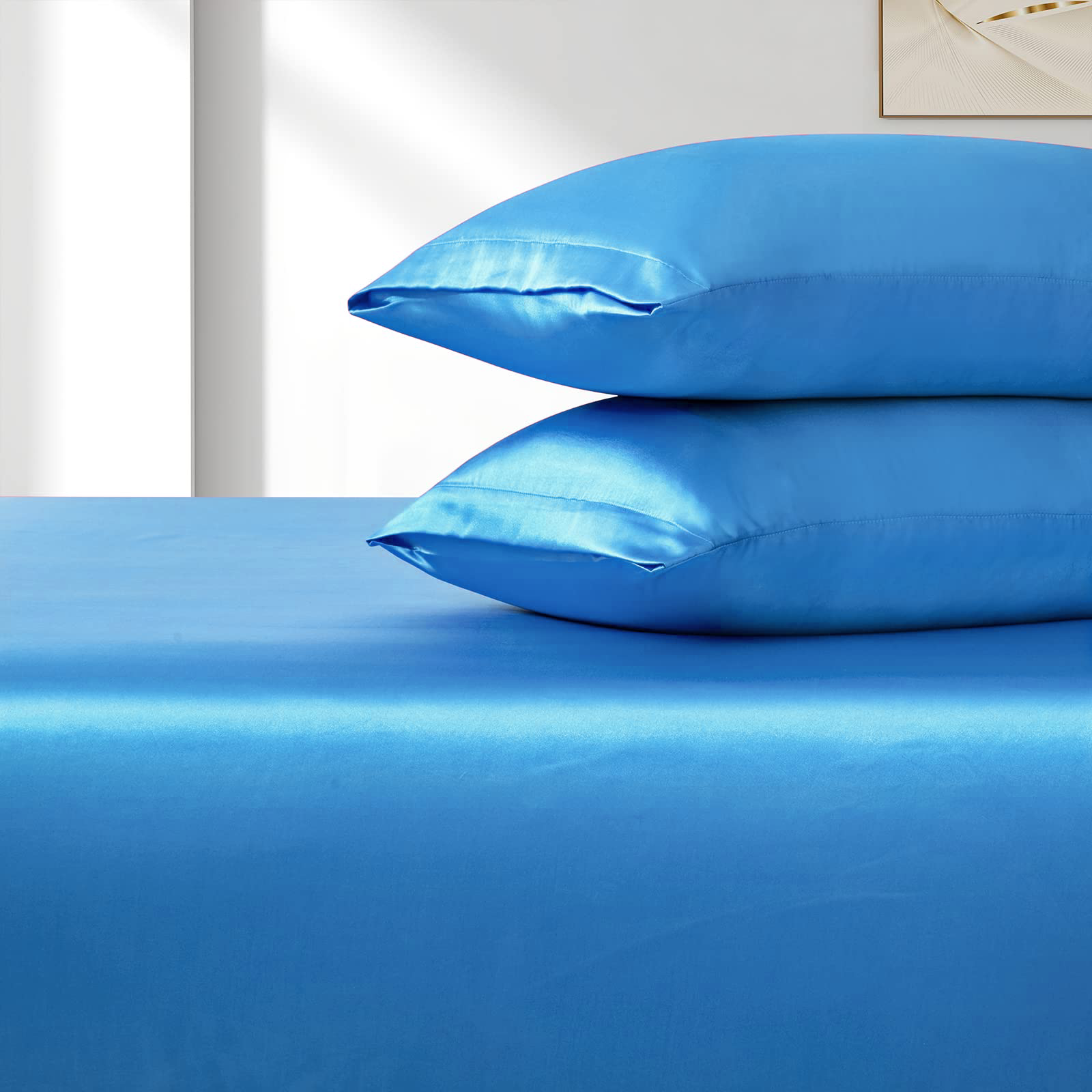 Satin Fitted Sheet Set Hotel 3 Pieces Fitted Sheet with Pillowcase, Art Silk Bedding Set-Luxury Soft Silky Sheets for Hair and Skin, Similar to Silk Fitted — image 3
