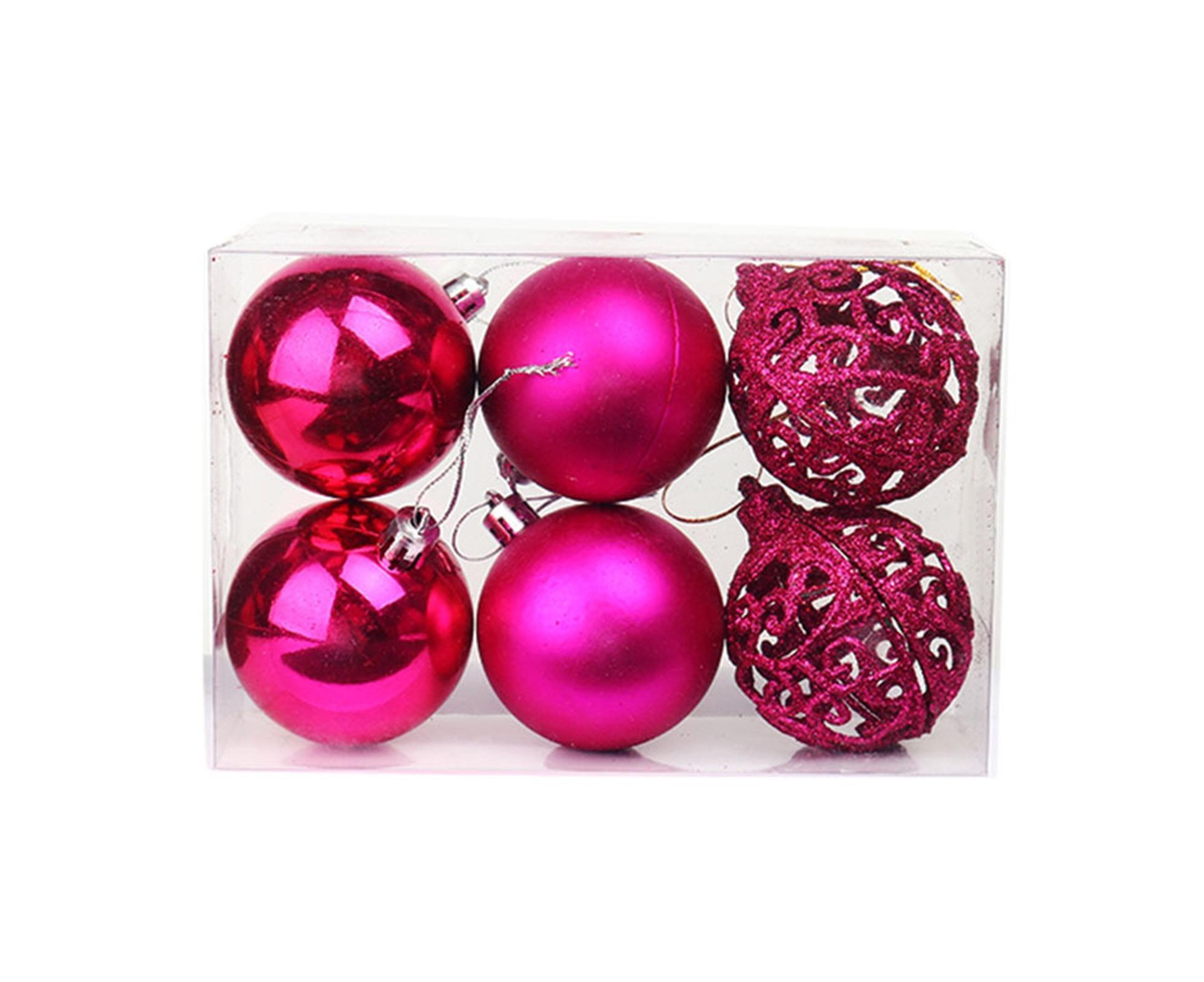 6Pcs Xmas Pendant Electroplating Balls-Rose Red 8cm
