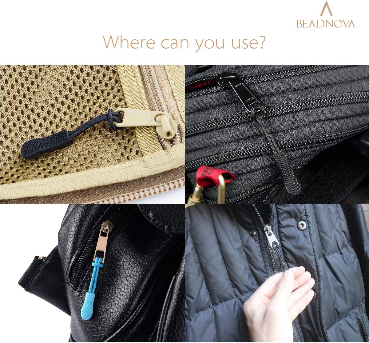 Durable Zipper Pull Zip Tab Zipper Tag Cord Pull Extension for Handbag Purse Backpack Jacket Bags Coat Boots (Black, 10 PCS) — image 5