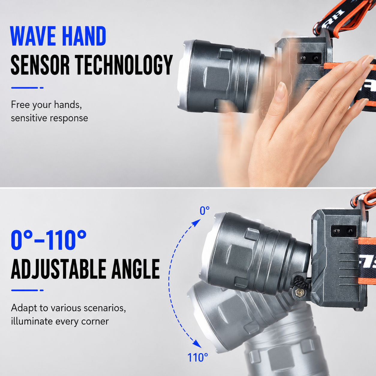 Multifunctional Outdoor LED Headlamp with Motion Sensor and Telescopic Zoom Focus - 4 Colors Light and 9 Modes, 110° Angle Adjustment, Digital Power — image 4