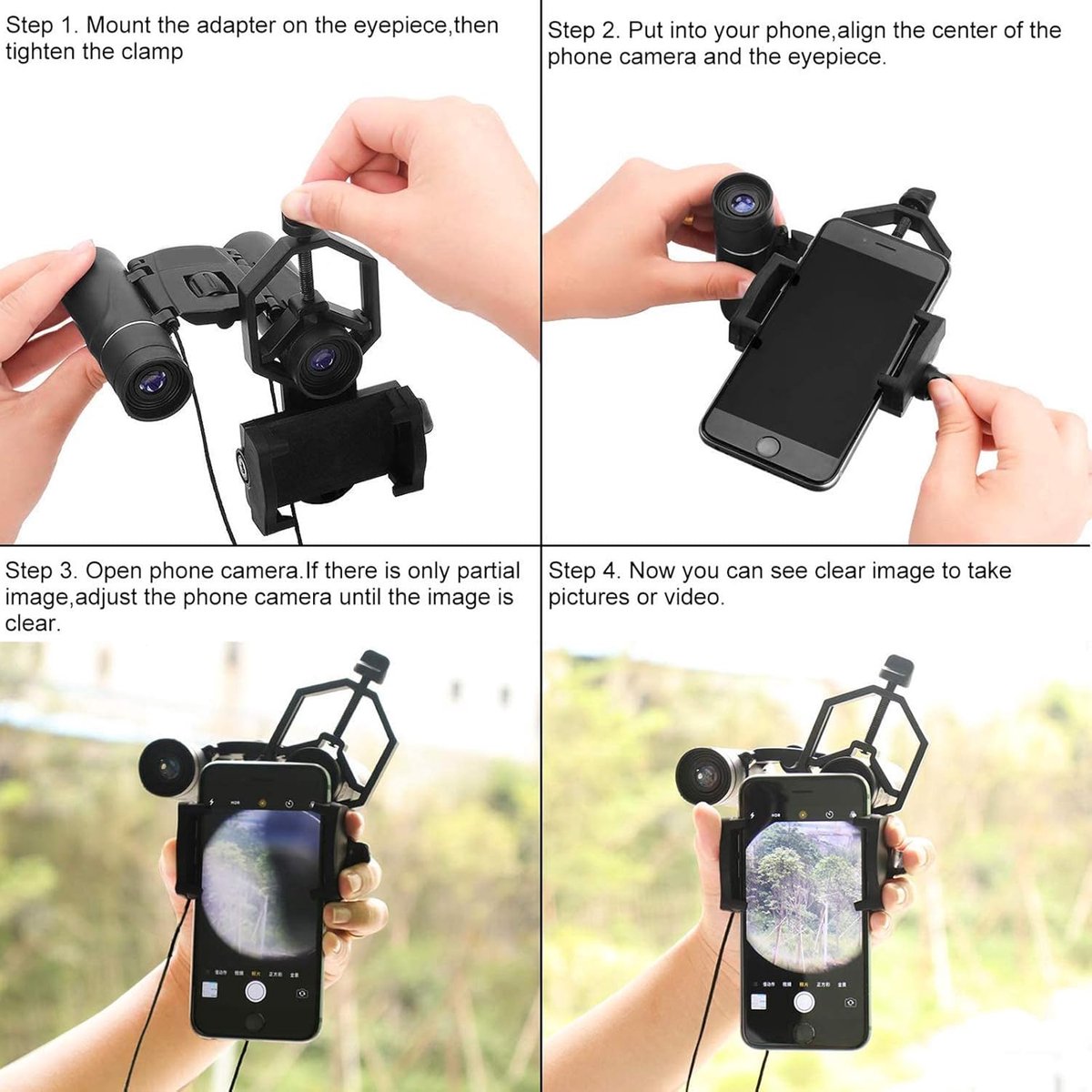 Universal Phone Holder for Telescope - For Eyepiece Diameter Ø 2.5 - 4.8cm - Mobile Phone Adapter Mount - Clip-on Design - For Spotter's Binoculars / Telescope — image 4