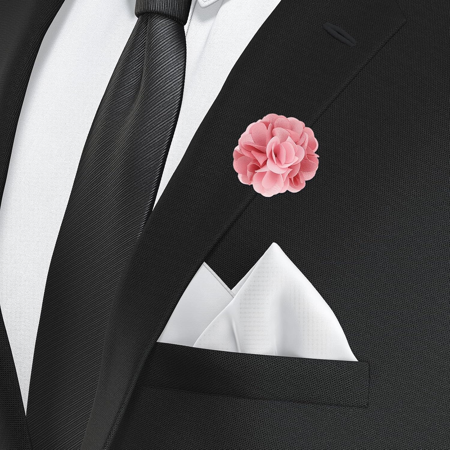 Flower Boutonnieres Pin, Lapel Pin for Men Camellia Wedding Graduation Anniversary Brooch Outfit Accessories Dark Pink/Light Pink โ image 5