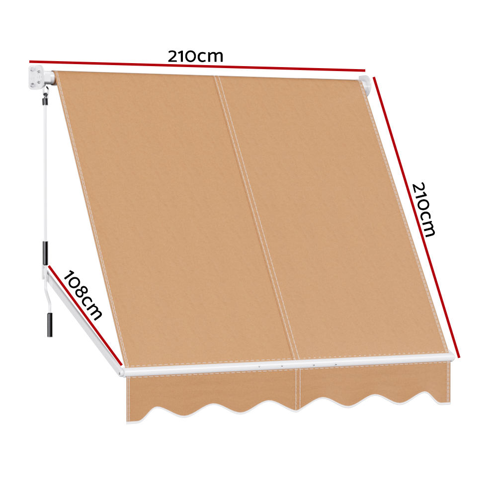 Instahut Window Fixed Pivot Arm Awning Outdoor Retractable Canopy 2.1X2.1M Beige โ image 2