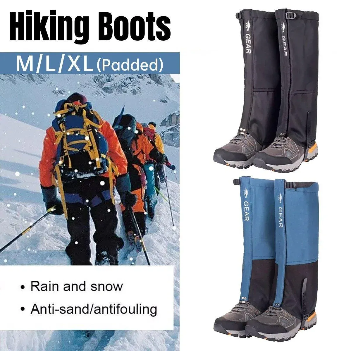Waterproof Gaiters Snowproof Sandproof Leg Cover Hiking Skiing Outdoor Gear - Blue-XL — image 2