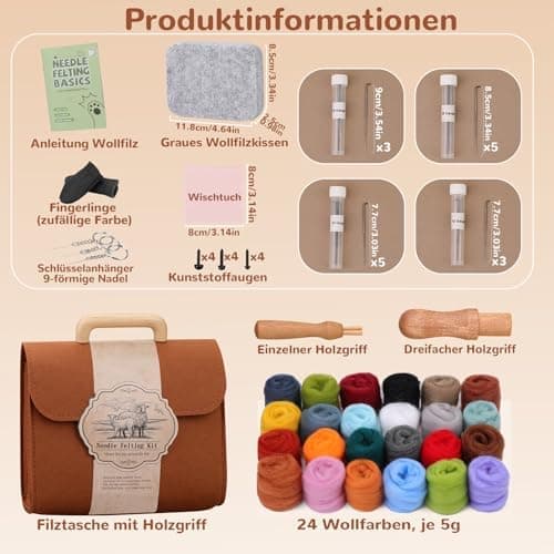 Needle Felting Set in 24 Colors - Felting Tools and Storage Bag, Large Set with Felting Wool, Needles and Felting Mat for DIY โ image 4