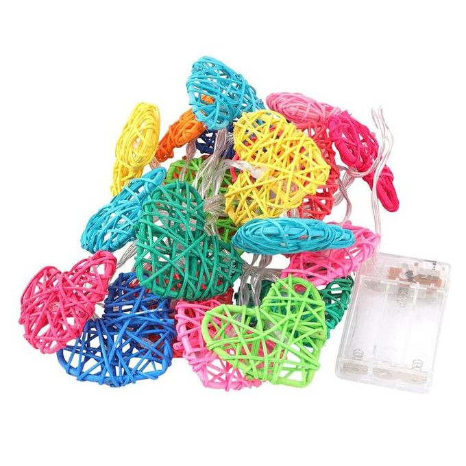 50 Rainbow 3D Hollowed Rattan Heart-Shaped 5M LONG String Fairy Lights, Battery (AA) Indoor & Outdoor Decorations Birthday Kids Celebration PartyRoom Table — image 4
