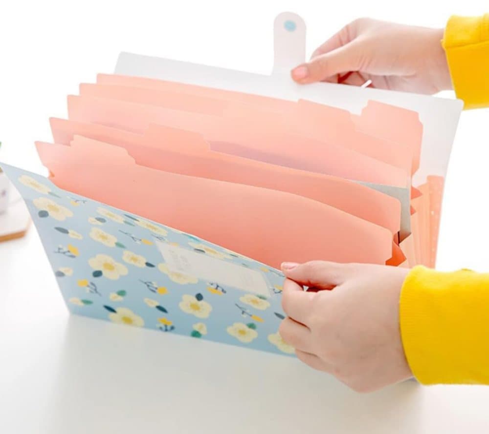 8 Compartments A4 Document Folder Waterproof Floral Pattern, with A4 Size, Yellow — image 4