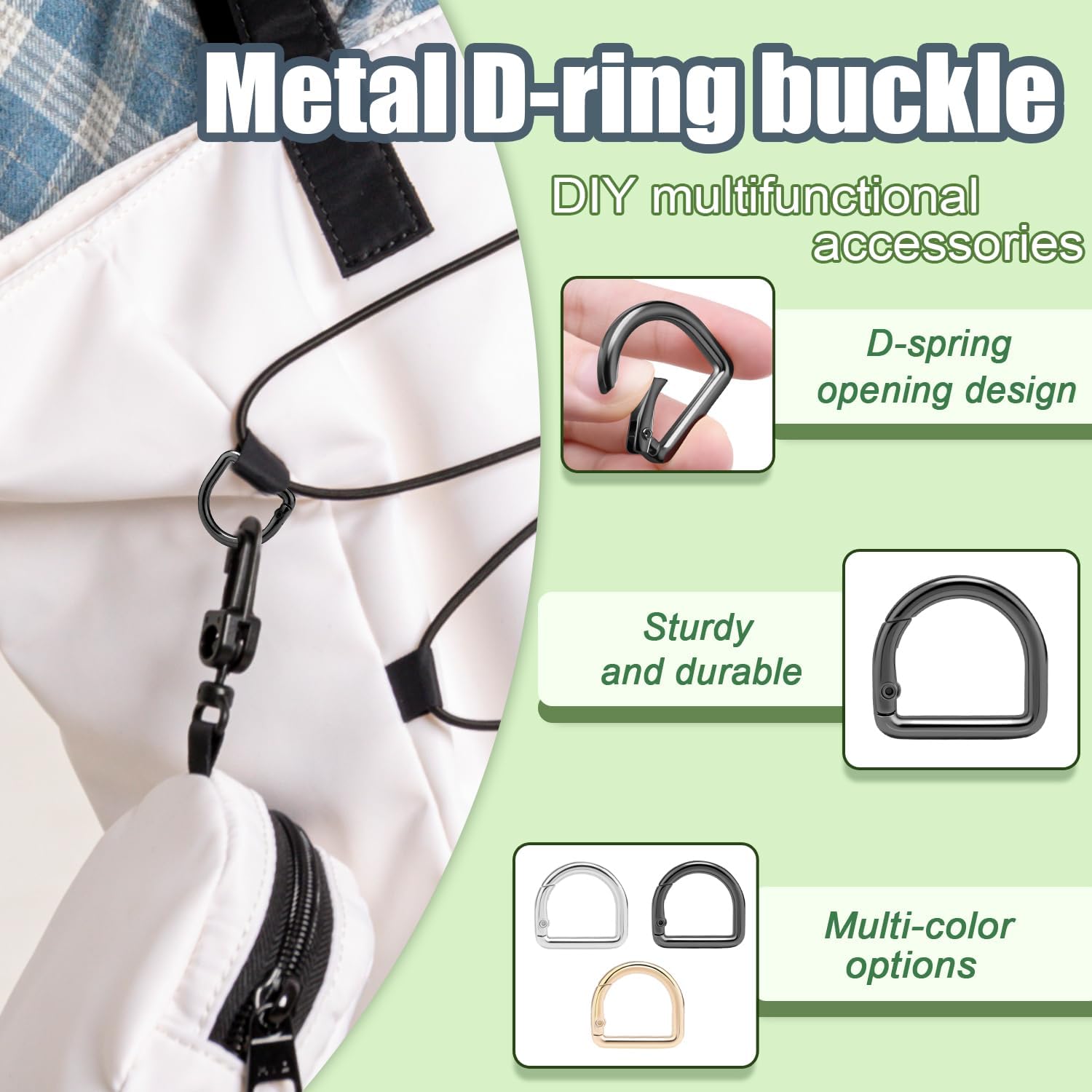 CooBigo 10Pcs Small D Ring Carabiner Clips, Metal Tiny Keychain Spring D Rings Hook for Car Keyring, Backpack Clips, Webbing Buckle, Paracord Keyrings, Dog Tag โ image 3
