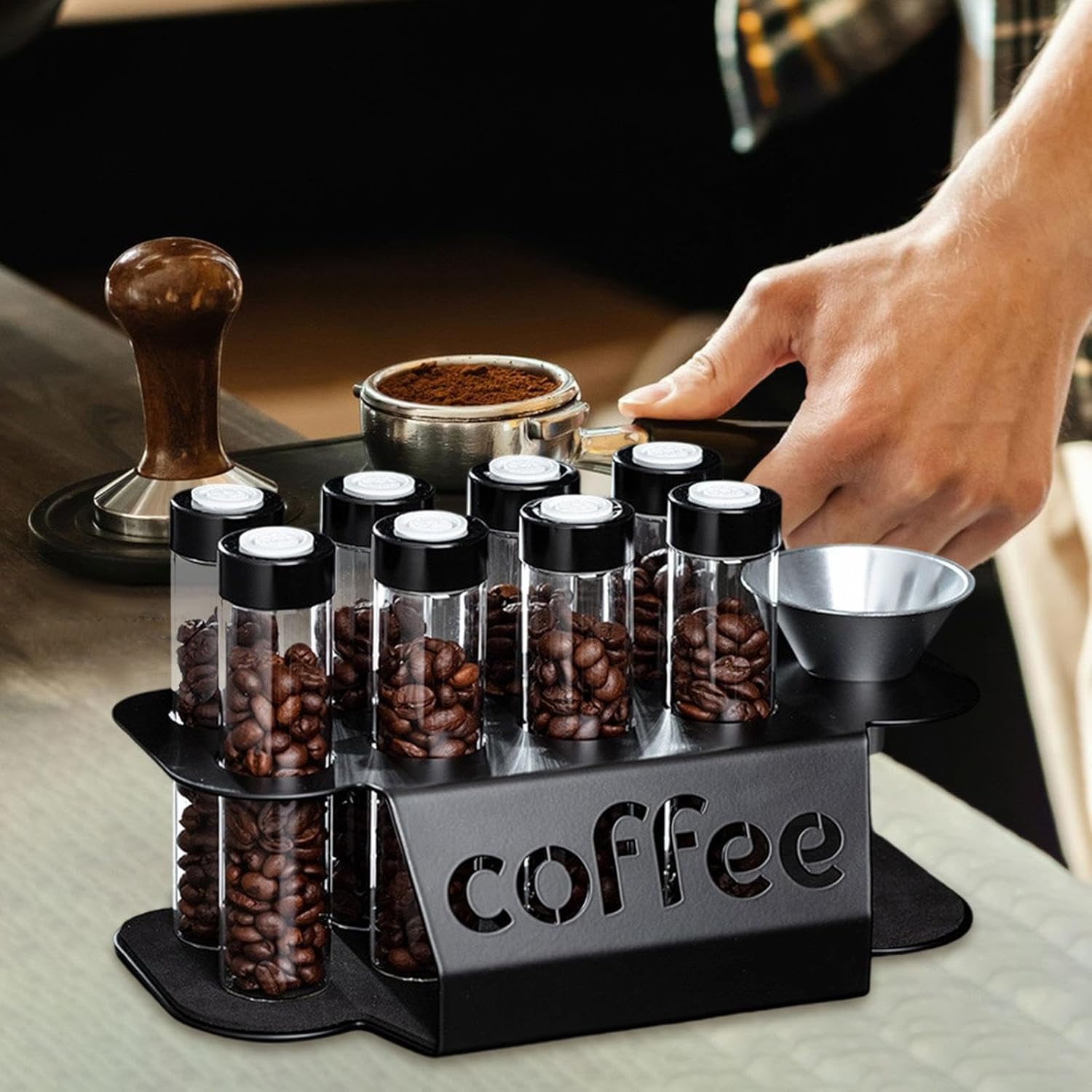 Coffee Bean Storage Containers - 8-pack Glass Jars for Storing Coffee Beans - Transparent Storage Containers, Reagent Racks, One-Way Valve - Portable Storage â image 3