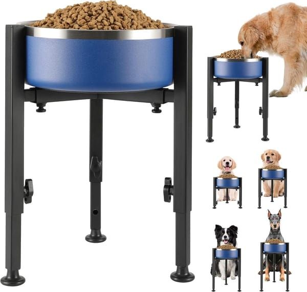 Elevated Dog Bowl Stand, Metal Raised Dog Feeder Holder, Adjustable Height Pet Bowl Stand for Small Medium Large Dogs, Black (Bowls Not Included)