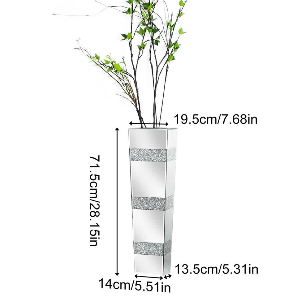 P&P Silver Crushed Diamond Flower Vase with Mirrored Glass for Elegant Home Decoration โ image 5