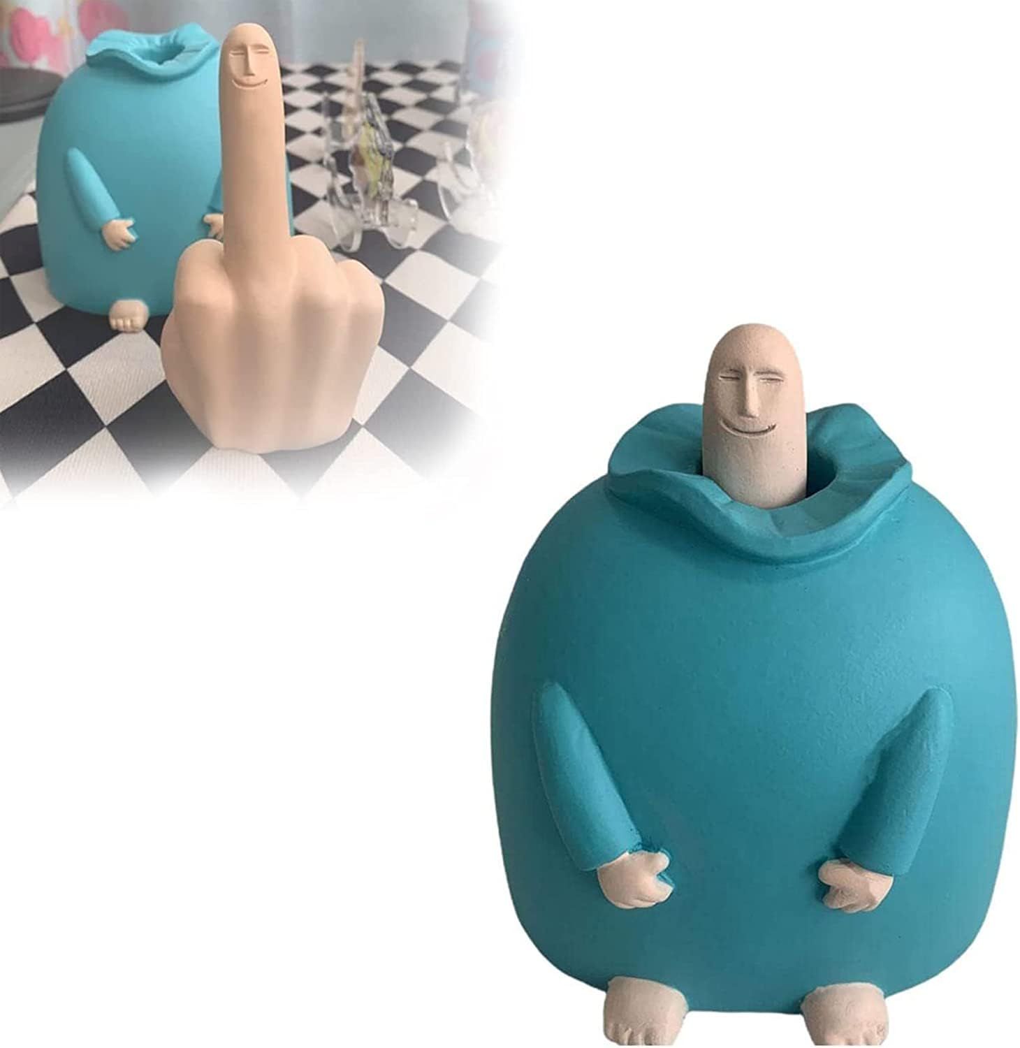 Funny Smiling Middle Finger Statue Ornaments, Quirky Middle Finger Hand Statue for Table Shelf Office Desktop Decoration