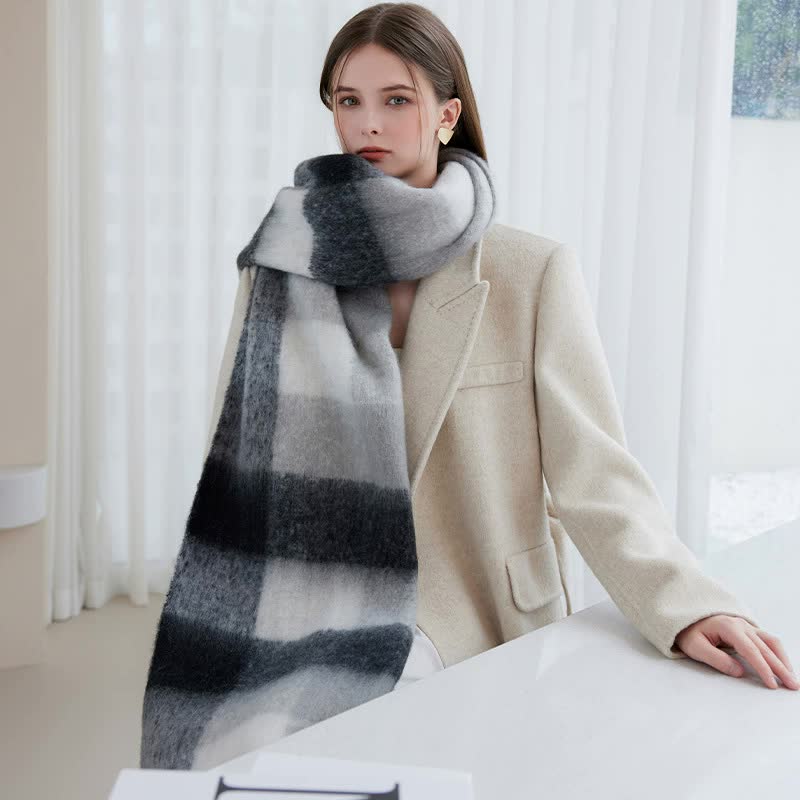 Winter Luxe Warm Oversized Scarf-Cozy Thick Plaid Wrap, European Chic Style(Orange-blue plaid) โ image 3