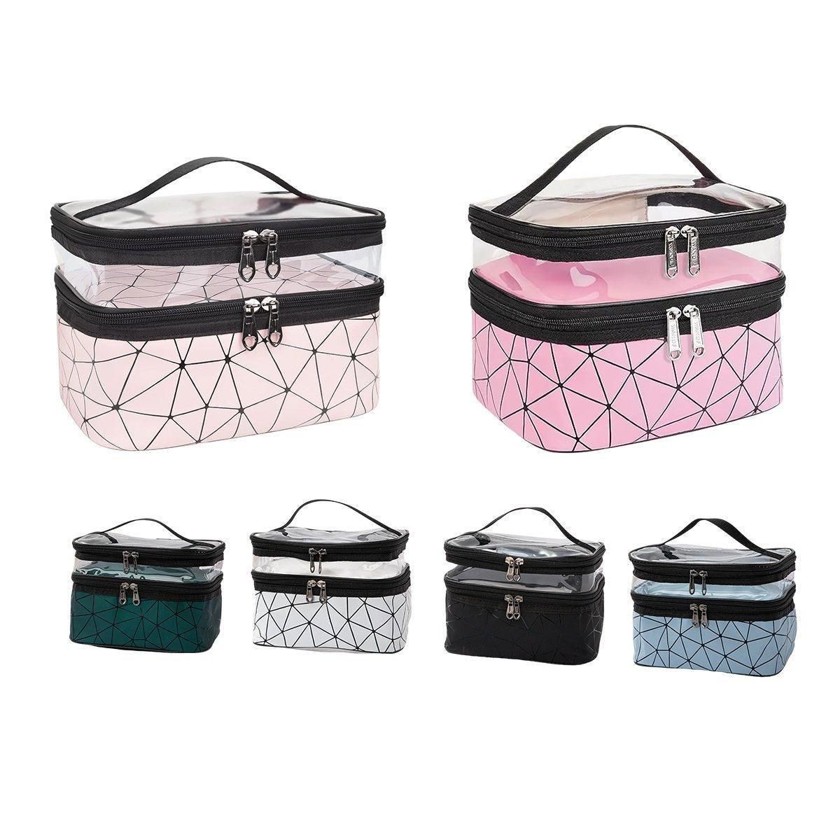 Portable Double-Layer Large Capacity Waterproof Cosmetic Bag Travel Toiletry Bag - Black — image 3