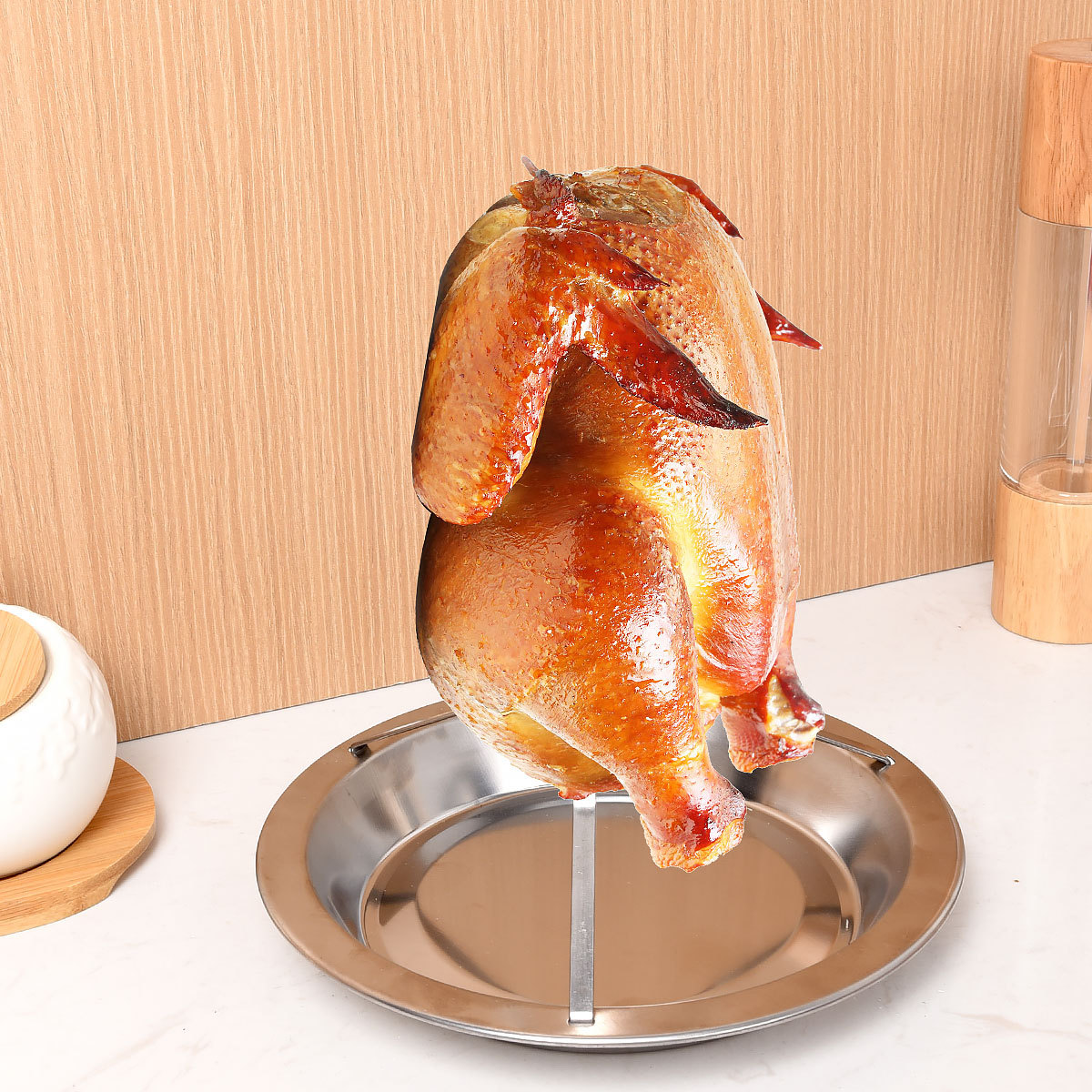 2-Pack Portable Vertical Chicken Roaster with Oil-Filtering Pan - 430 Stainless Steel Detachable Beer Can Chicken Rack — image 2