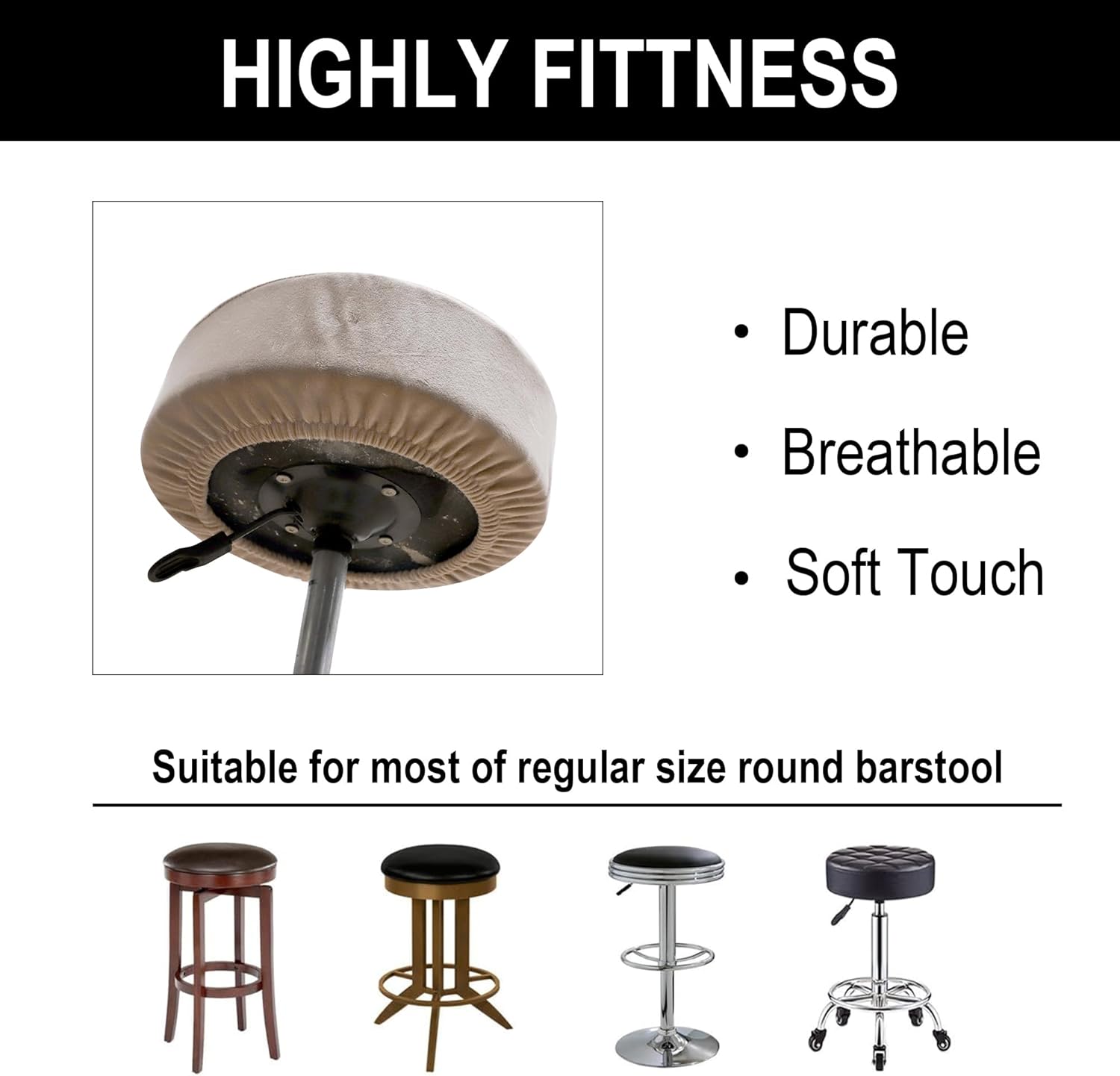 Round Bar Stool Covers Set of 2 Velvet Camel Stretch Large Round Counter Stool Seat Slipcovers 16-18" Washable Removable-Velvet Camel, 2PCS — image 6